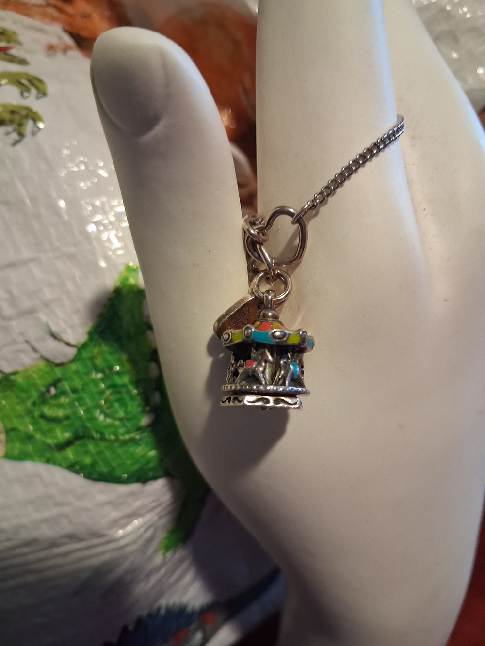 Silver Carousel Horse Pendant Necklace with Turquoise Accents